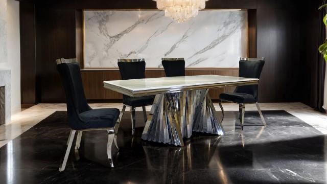 Basilicata 7 Pc Dining Table Set Chrome & Gold 5